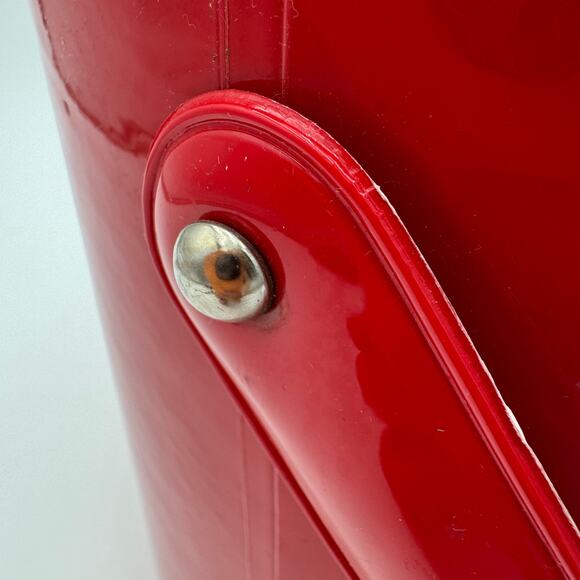 Vintage Red & White Ice Bucket, Vinyl & Plastic, Mid Century Modern 7.25" - Picture 4 of 9